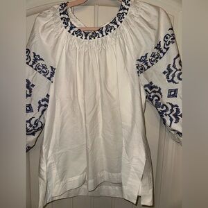 Tommy Hilfiger White Blouse with Blue Embroidery
